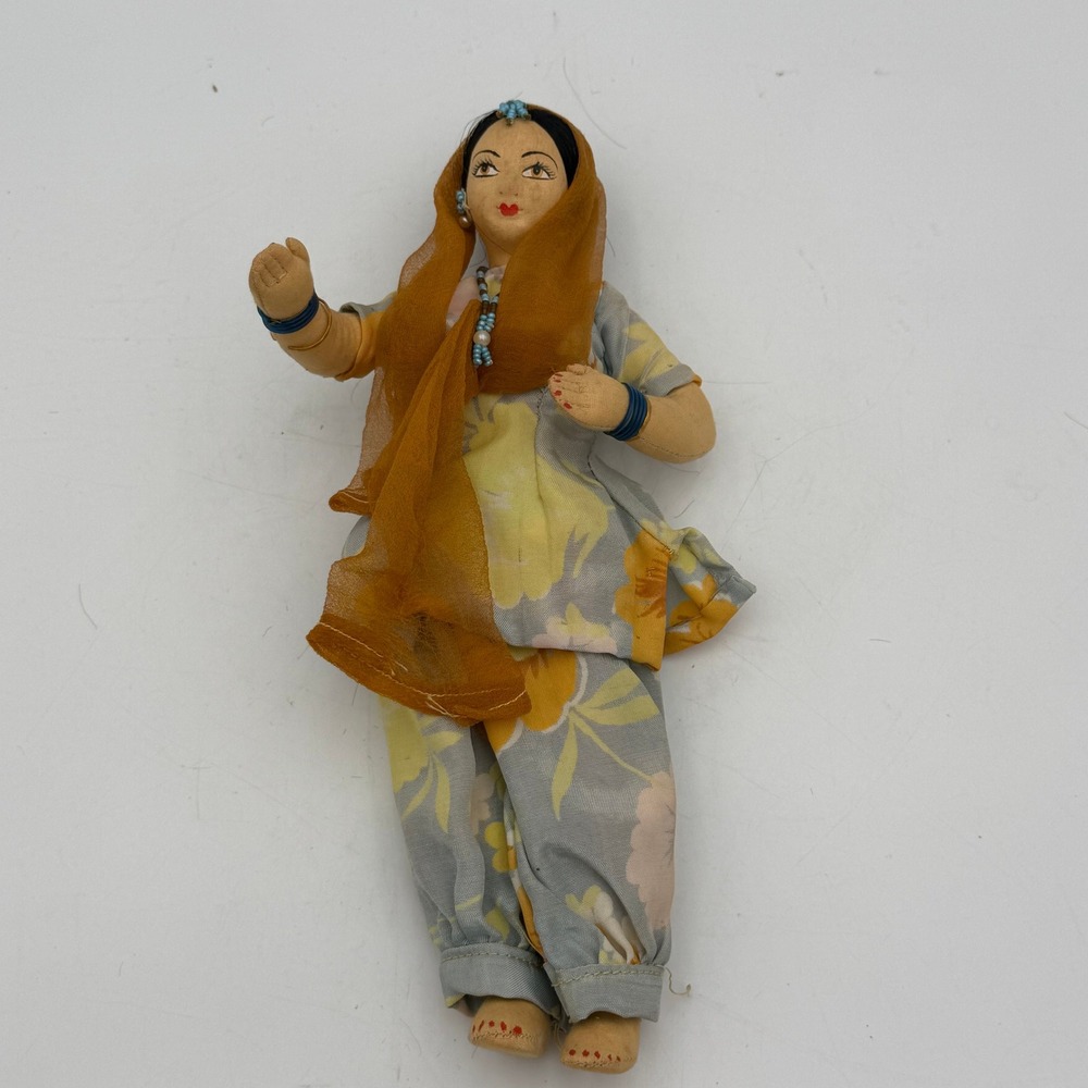 Vintage Handmade Indian Cloth Doll Traditional Salwar Kameez Folk Art 11 Inch